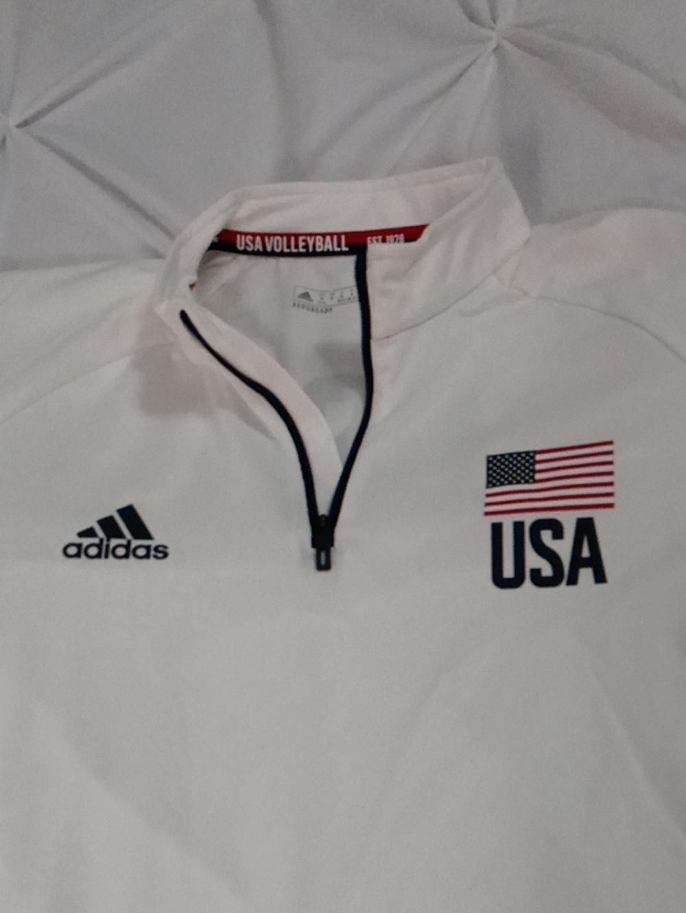 Adidas White USA Volleyball Quarter-Zip Pullover with Navy Accents - NWOT